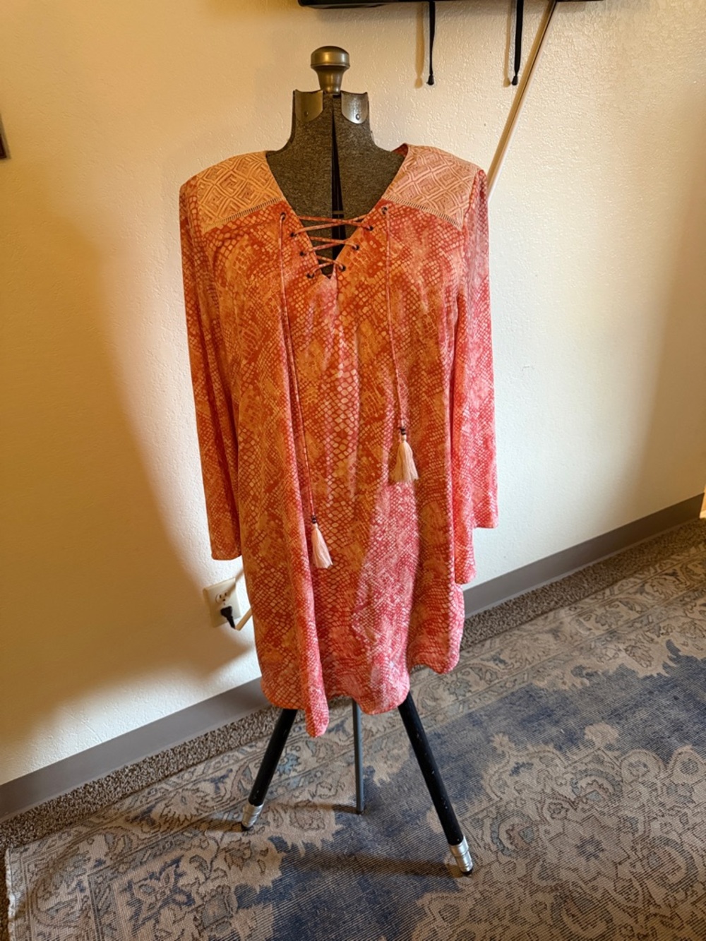 Haute Hippie Peach Lace Tunic with Coral Accents